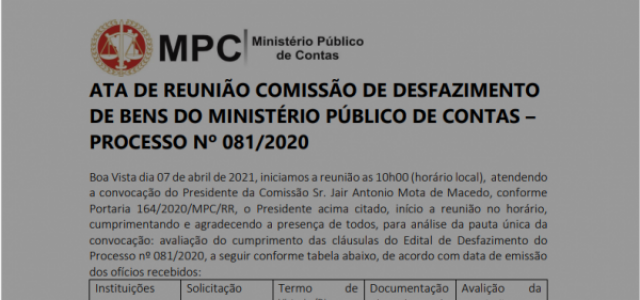 MPC/RR publica ata com instituições aprovadas no processo de desfazimento de bens móveis